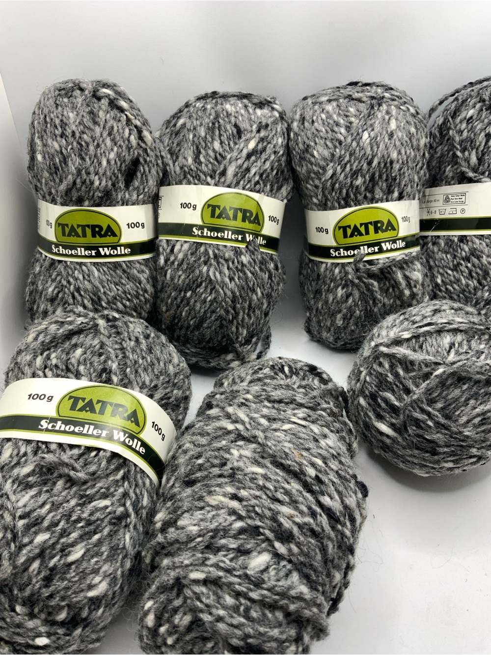 vintage german wool yarn lot 100% wool 7 skeins 700g tweed grey white blend